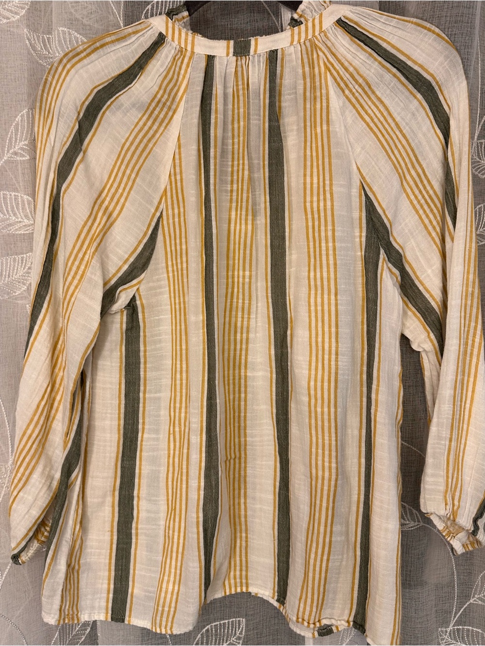 Lucky Brand Cream Blouse with Mustard & Olive Stripes - Picture 8 of 9